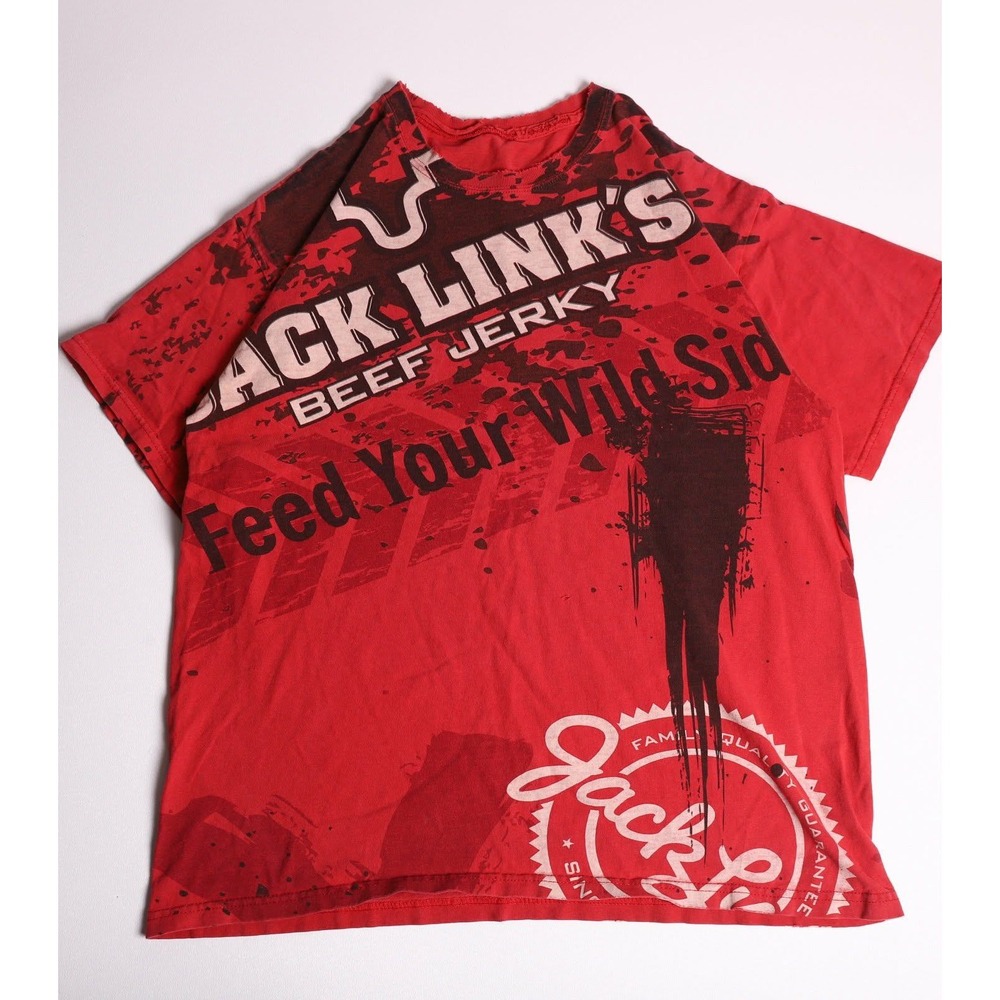 Vintage Jack Links Beef Jerky Shirt Mens XL Red Feed Your Wild Side AOP Tee
